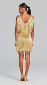 Vestido Celeste Shimmer com Franjas